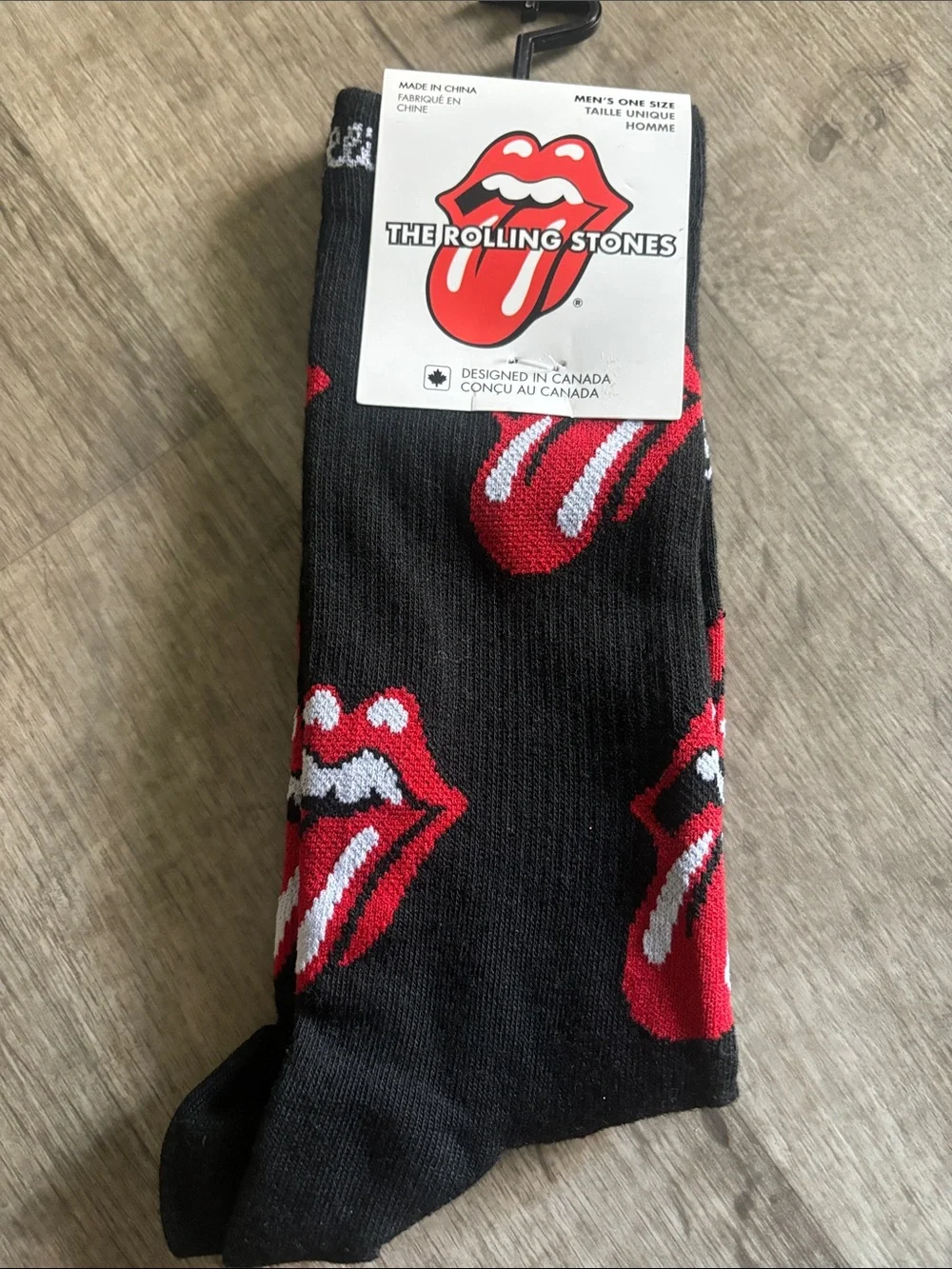 The Rolling Stones Black Socks with Red Tongue Logo Pattern